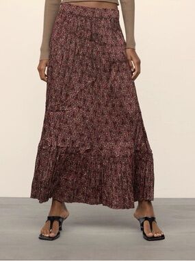ZARA Boho Crinkle Pleated Maxi Skirt Floral Diamond Print, elastic Waist, ruffle